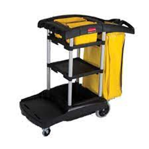 Chariots nettoyage grande capacité bacs 49-1/4" x 21-3/4" x 38" Plastique Noir/Jaune
