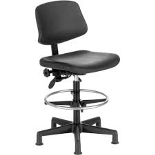 Tabouret réglable en hauteur, robuste, mobile, avec siège en polyuréthane noir (20" - 28")