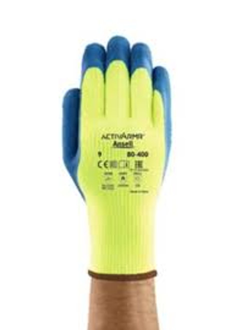 Gants PowerFlexMD T° Hi VizMC 80-400, 9/Grand, Latex de caoutchouc, Calibre 7, Tissu éponge