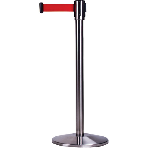 Barrières contrôle foules, Acier, 35" h, Ruban Rouge, Longueur ruban 12' Barrières contrôle foules, Acier, 35" h, Ruban Rouge, Longueur ruban 12'