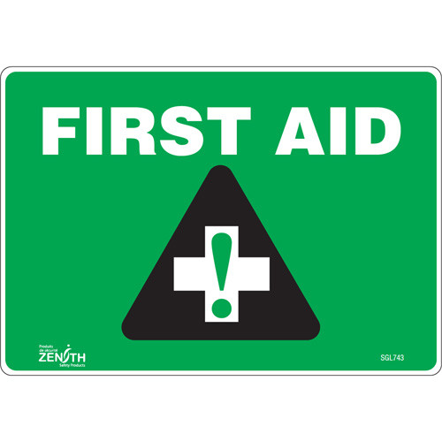 First Aid Sign, 7x10, Vinyl, English with Pictogram First Aid Sign, 7x10, Vinyl, English with Pictogram