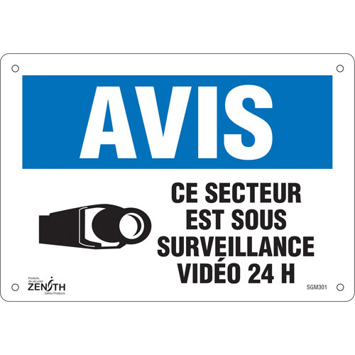 Enseigne Surveillance Secteur, 7" x 10", Aluminium, Français pictogramme Enseigne Surveillance Secteur, 7" x 10", Aluminium, Français pictogramme