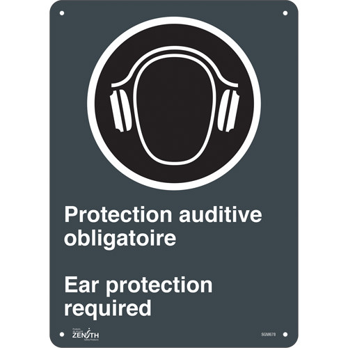 Protection Auditive Obligatoire - Ear Protection Required 14x10 Aluminium Bilingue avec pictogramme Protection Auditive Obligatoire - Ear Protection Required 14x10 Aluminium Bilingue avec pictogramme