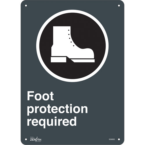 Enseigne "Protection des pieds requise" 14" x 10" Plastique Anglais pictogramme Enseigne "Protection des pieds requise" 14" x 10" Plastique Anglais pictogramme
