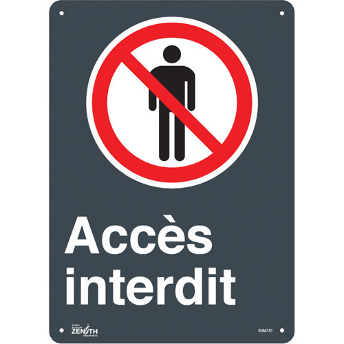 Accès interdit - Plaque en aluminium 14" x 10" avec pictogramme en français Accès interdit - Plaque en aluminium 14" x 10" avec pictogramme en français