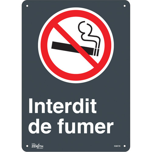 Panneau "Interdit De Fumer" en Aluminium 14" x 10" avec pictogramme en Français Panneau "Interdit De Fumer" en Aluminium 14" x 10" avec pictogramme en Français