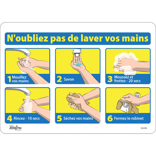 Panneau "Lavez vos mains", 10" x 14", Vinyle, Français avec pictogramme Panneau "Lavez vos mains", 10" x 14", Vinyle, Français avec pictogramme
