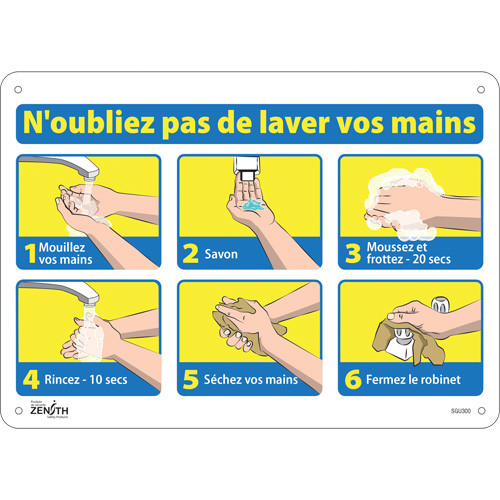 Panneau "Lavez vos mains", 10" x 14", Matériau plastique, Version française avec pictogramme Panneau "Lavez vos mains", 10" x 14", Matériau plastique, Version française avec pictogramme