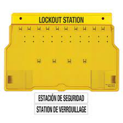 Poste cadenassage trilingue recouvert, Cadenas, Capacité 10, Cadenas non compris