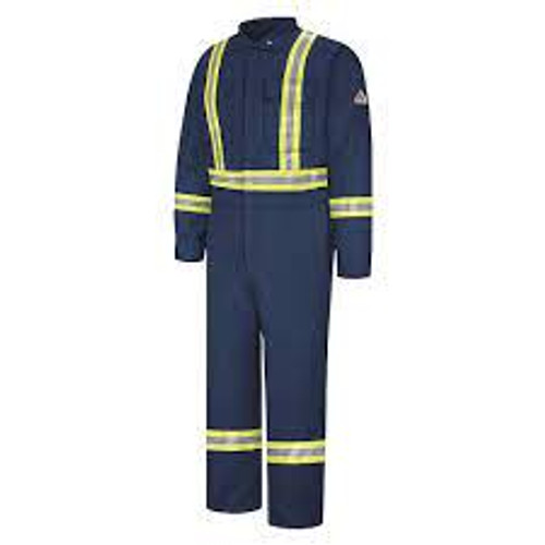 Combinaison ignifuge avec bandes réfléchissantes, Taille 52, Bleu marine, 12,2 cal/cm² Combinaison ignifuge avec bandes réfléchissantes, Taille 52, Bleu marine, 12,2 cal/cm²