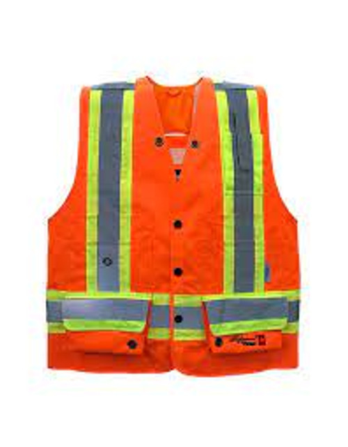 Veste sécurité ignifugée arpenteur orange haute visibilité 2T-Grand polyester CSA Z96 classe 2 niveau 2 Veste sécurité ignifugée arpenteur orange haute visibilité 2T-Grand polyester CSA Z96 classe 2 niveau 2