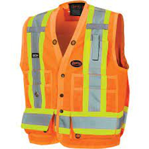 Veste sécurité arpenteur Orange haute visibilité 6T-Grand Polyester CSA Z96 classe 2 niveau 2