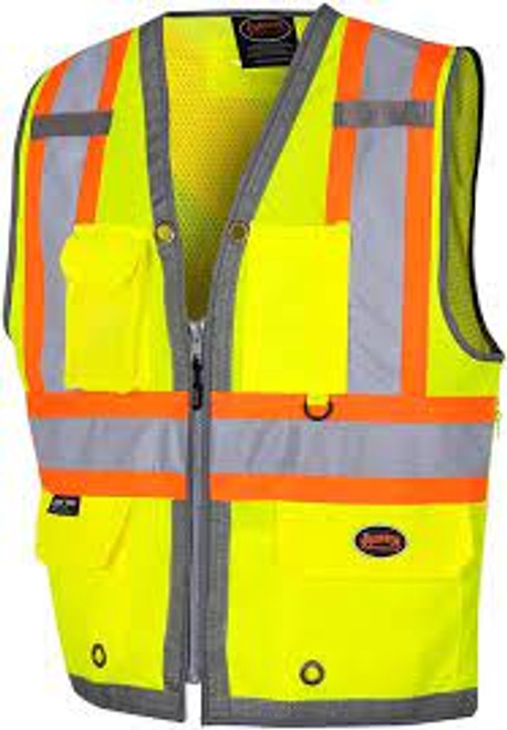 Veste Arpenteur Maille Dos Fermeture Glissière Jaune Lime Haute Visibilité T-Grand Polyester CSA Z96 Classe 2 Niveau 2