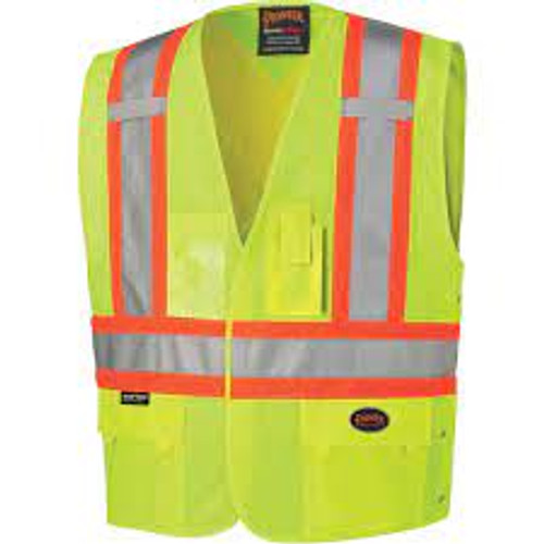 Veste sécurité côtés réglables Jaune lime haute visibilité 4T-Grand/5T-Grand Polyester CSA Z96 classe 2 niveau 2