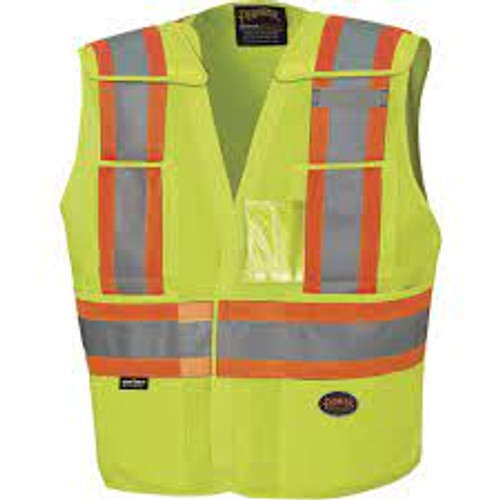 Veste détachable d'arpenteur à épaules tombantes, Jaune lime haute visibilité, Taille Moyen/Petit, Matière en Polyester, Conforme à la norme CSA Z96 classe 2 - niveau 2