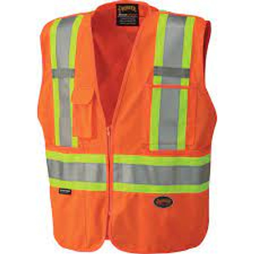 Veste PioneerMD détachable, dos en maille, Orange haute visibilité, Taille Moyenne, Matière en Polyester, Conforme à la norme CSA Z96 classe 2 - niveau 2