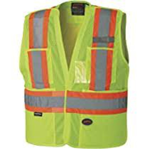 Veste sécurité détachable épaules tombantes, Jaune lime, 2T-Grand/3T-Grand, Polyester, CSA Z96 classe 2 - niveau 2