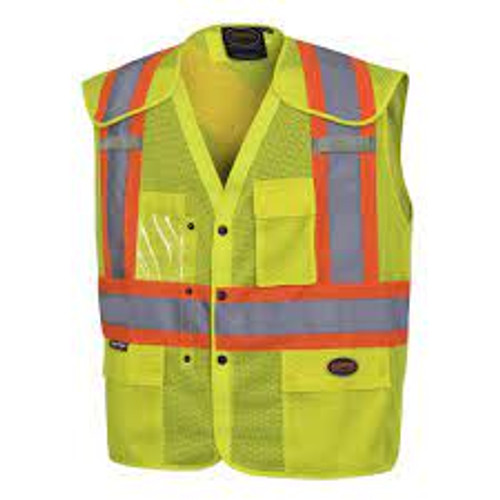 Veste sécurité épaulettes boutons-pression Jaune lime visibilité Grand/T-Grand Polyester CSA Z96 classe 2 niveau 2