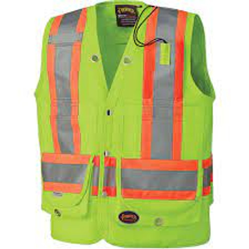 Veste sécurité arpenteur Jaune lime visibilité 2T-Grand Polyester CSA Z96 classe 2 niveau 2 V1010340-2XL