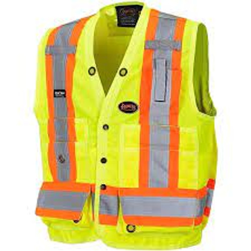 Veste sécurité arpenteur Jaune lime visibilité Grand Polyester CSA Z96 classe 2 niveau 2 V1010140-L