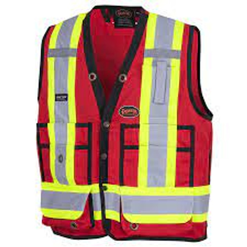Veste sécurité arpenteur Rouge Moyen Polyester CSA Z96 classe 1 niveau 2 V1010130-M
