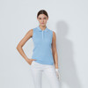 DS Madelene Blue Heron Cable Knit Sleeveless Polo Shirt