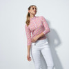 DS Digne Pink Geometric Print 3/4 Sleeve Mesh Polo Shirt