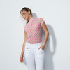 DS Digne Pink Geometric Print Cap Sleeve Mesh Polo Shirt