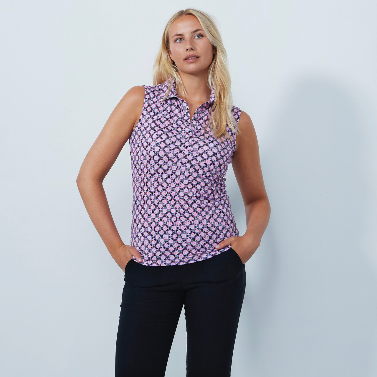DS Art Arches Pink Print Sleeveless Polo Shirt | Daily