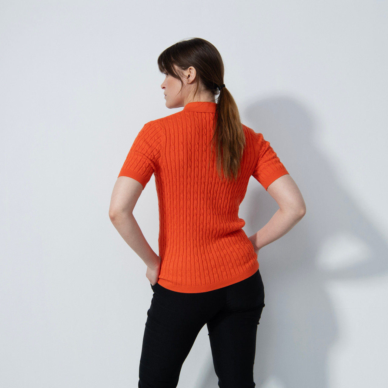 DS Orange Cable Knit Short Sleeve Polo Shirt | Daily Sports USA