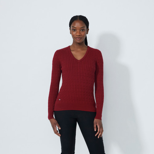 DS Madelene Winery Cable Knit V-Neck Sweater DS Madelene Winery Cable Knit V-Neck Sweater