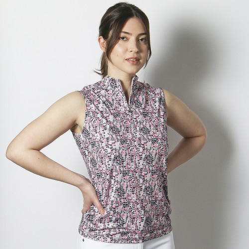 Ravenna Pink Animal Sleeveless Polo Shirt