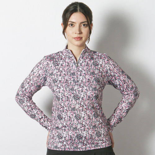 Ravenna Pink Animal Long Sleeve Polo Shirt