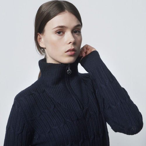 DS Cable Knit Navy Long Sleeve Pullover Lined