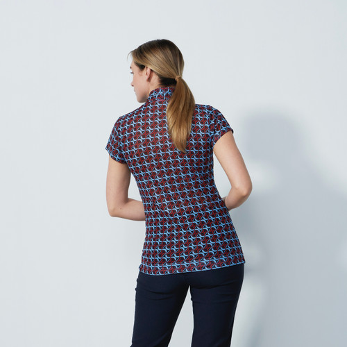 DS Airdrie Umbria Red Printed Mesh Cap Sleeve Polo Shirt