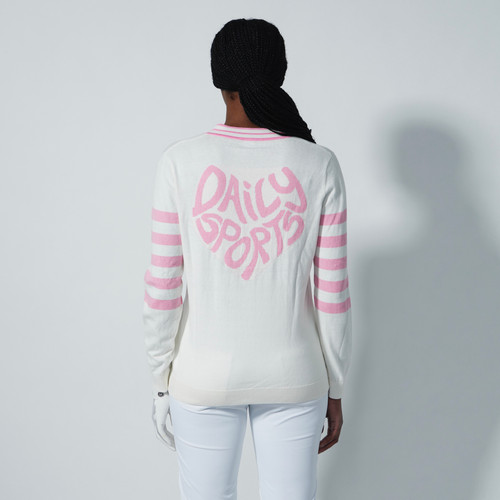 DS Arracas White V-Neck Sweater with Pink Stripes