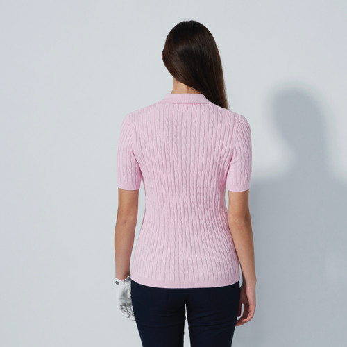 DS Belle Blue Cable Knit Short Sleeve Polo Shirt | Daily
