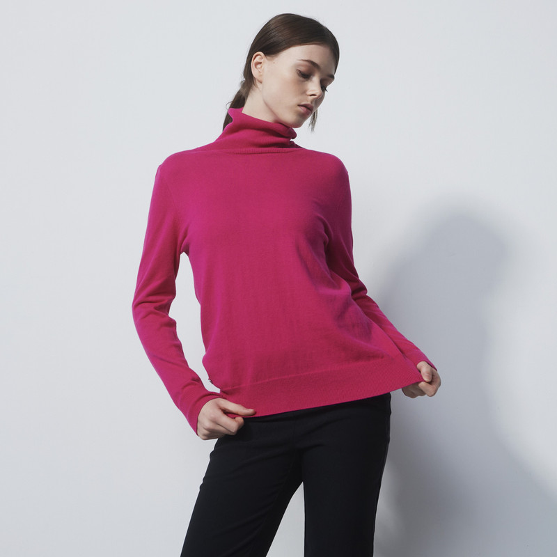 DS Plain Knit Tulip Pink Roll Neck Pullover