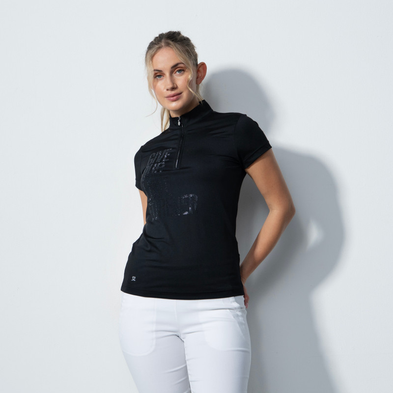 DS Crotone Black Graphic Cap Sleeve Polo Shirt