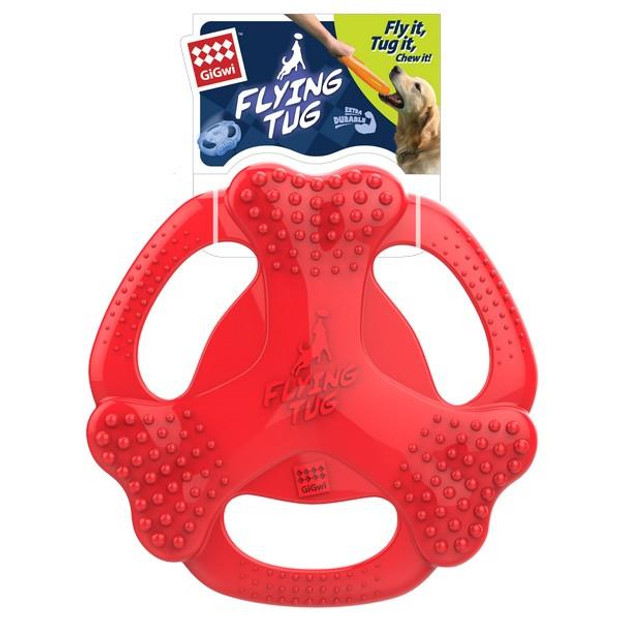 GiGwi TPR Dog Fetch Chew Toy Bone Flying Tug Red