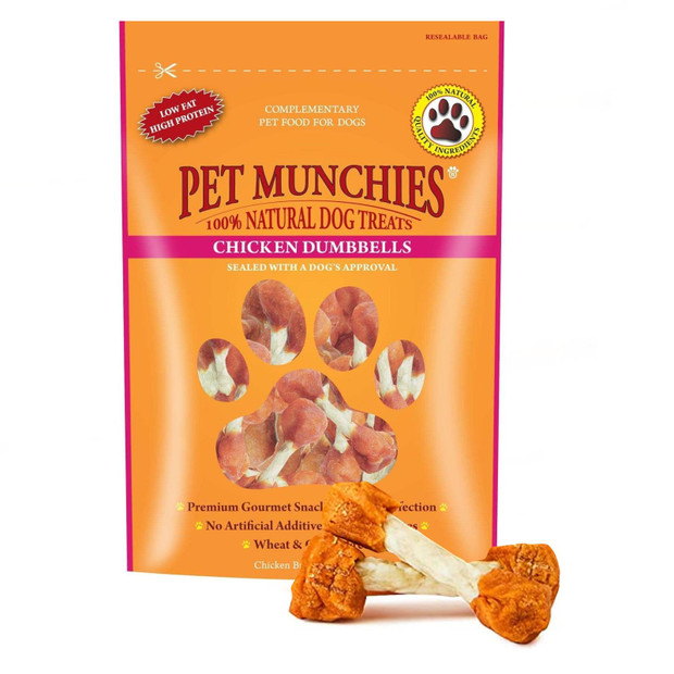Pet Munchies Dog Treats Chicken Breast Rawhide Dumbbells