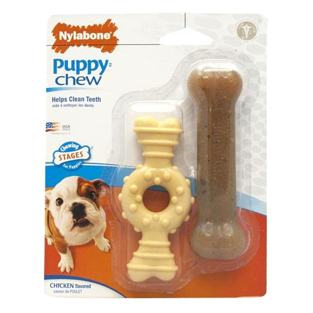 Nylabone Puppy Bone Chew Helps Clean Teeth Twin Pack