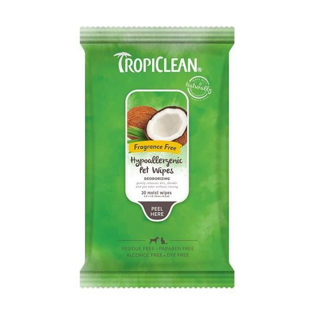 TropiClean Dog Wipes Grooming Hypoallergenic Cleaning 20ct