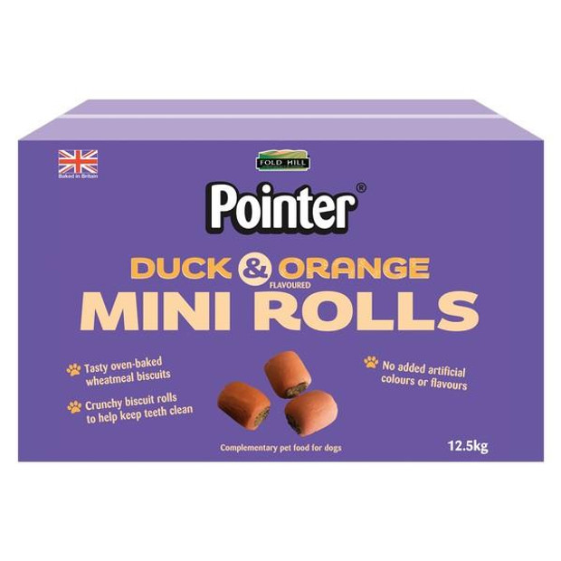 Pointer Duck & Orange Flavoured Mini Rolls Dog Biscuits 12.5kg Box
