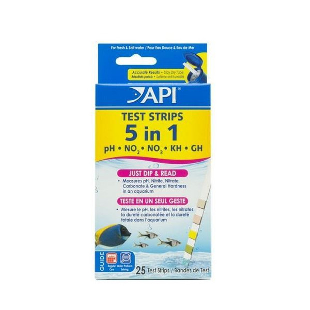API 5 In 1 Test Strips Freshwater & Aquarium 25-Count Box