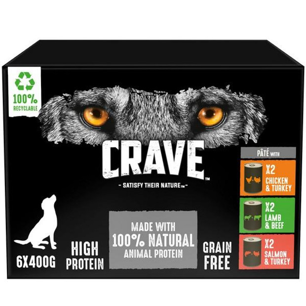Crave Tin Mixed in Pate Dog Food Meat & Fish Meal 6 x 400g