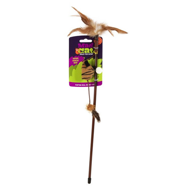 Official Mad Cat Pet Fun Interactive Safari Squeaky Wand Cat Toy