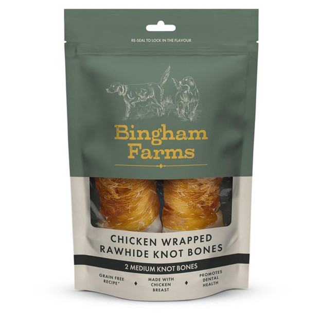 Bingham Farms Chicken Wrapped Rawhide Knotted Bone 2pk 160g 
