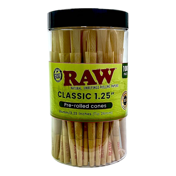 Smoke Sesh Raw Classic Cones Jar 1 1/4 Size 100 Cones