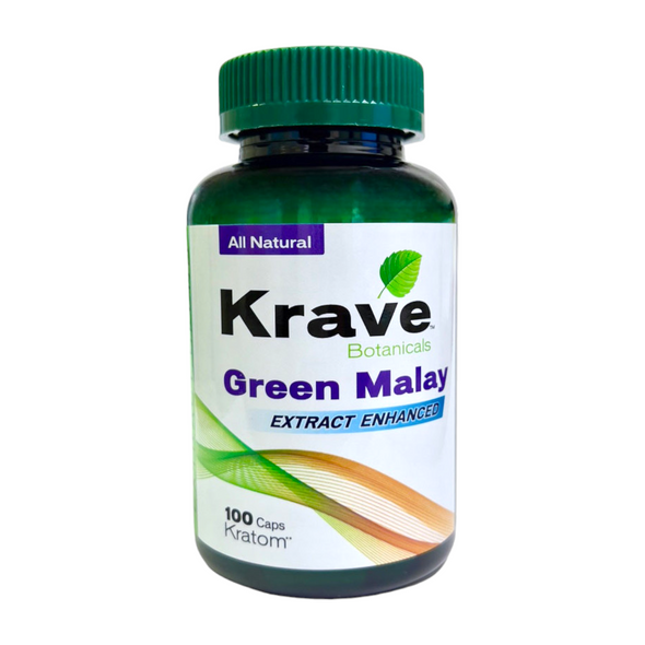 Krave Kratom Extract Enhanced Capsules Green Malay 100 Ct